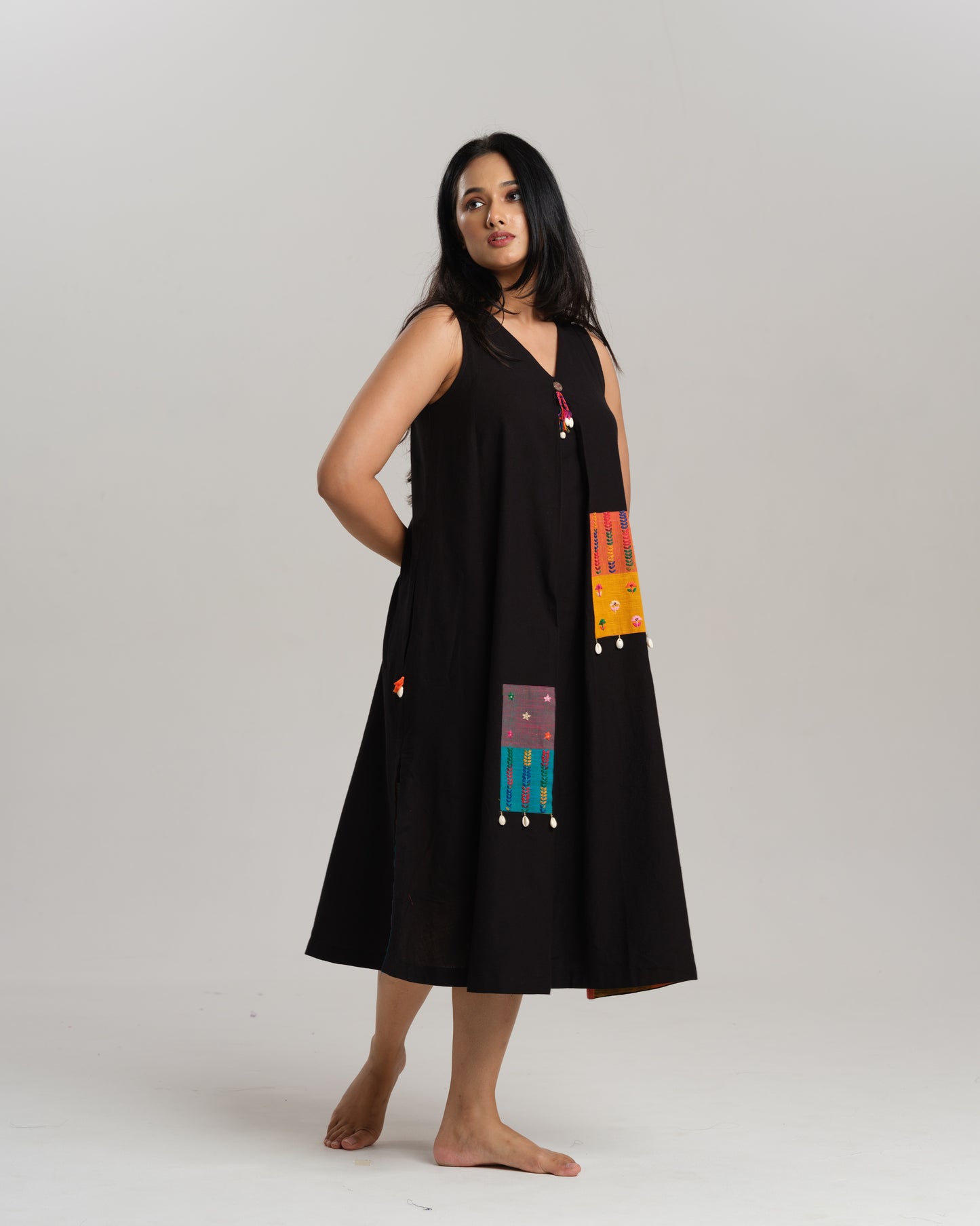 Charcoal Charm – Black Ikat Dress