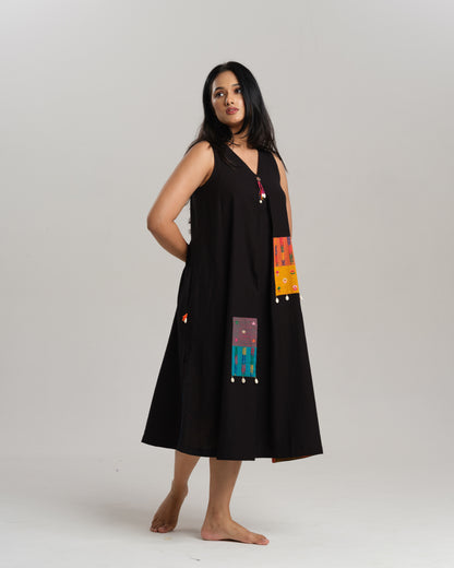 Charcoal Charm – Black Ikat Dress