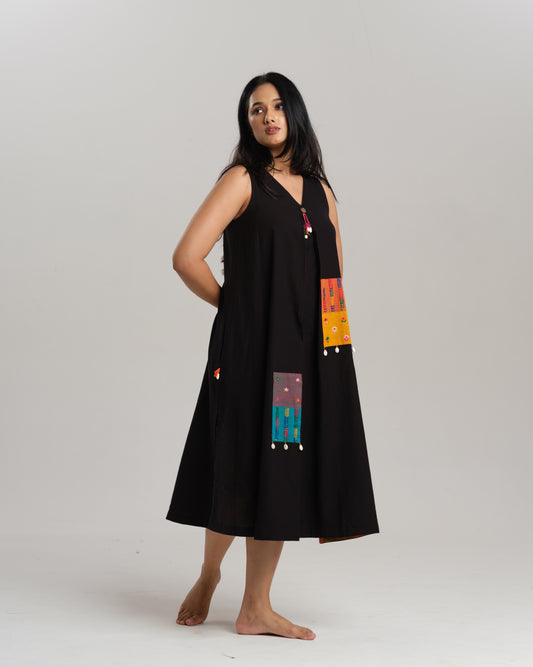 Charcoal Charm – Black Ikat Dress