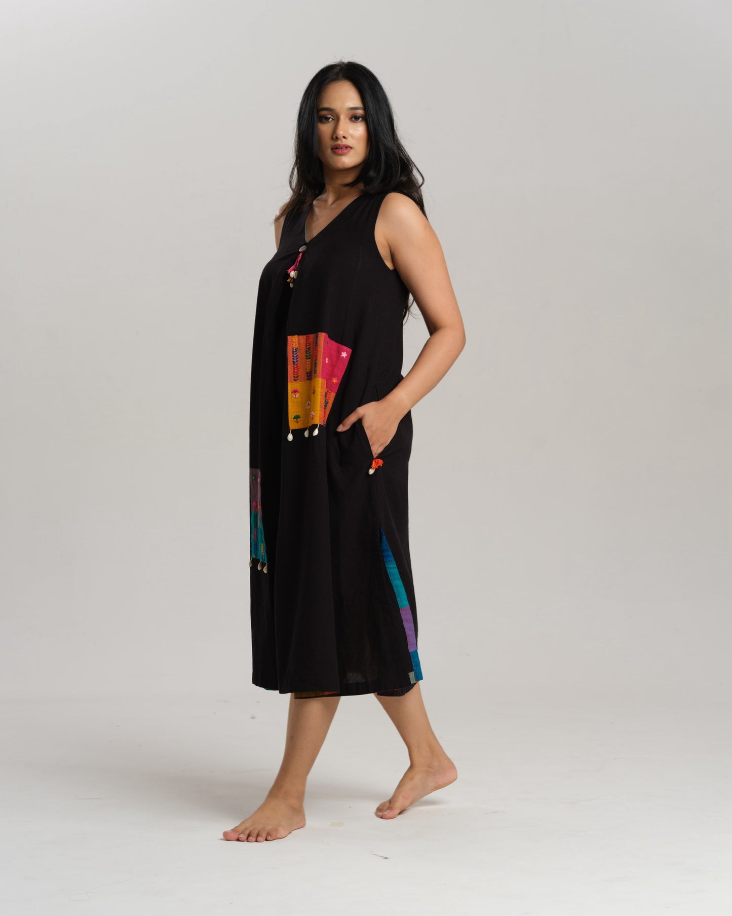 Charcoal Charm – Black Ikat Dress