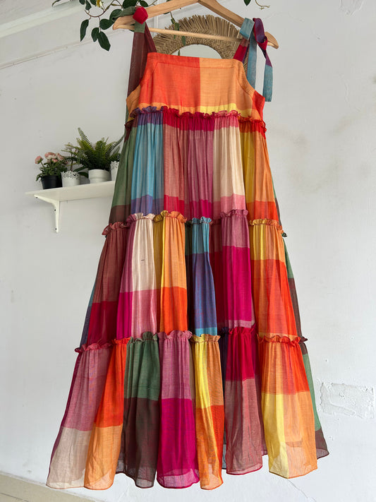 Colorful Carnival – Narayanpet Checks Tiered Dress