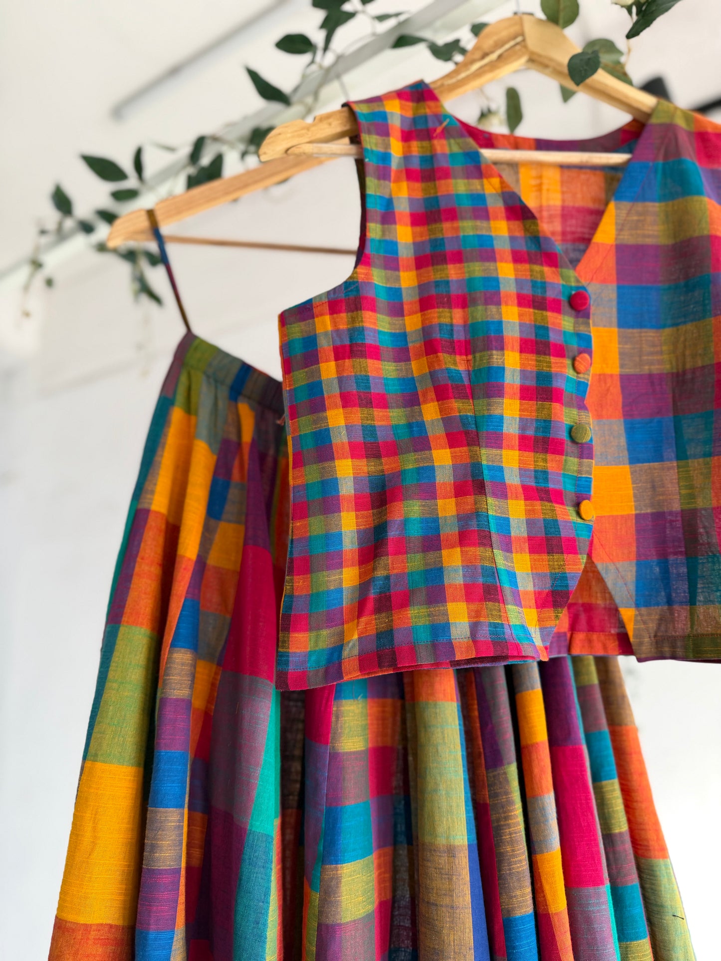 Madras Checks Carnival Handwoven Skirt Set