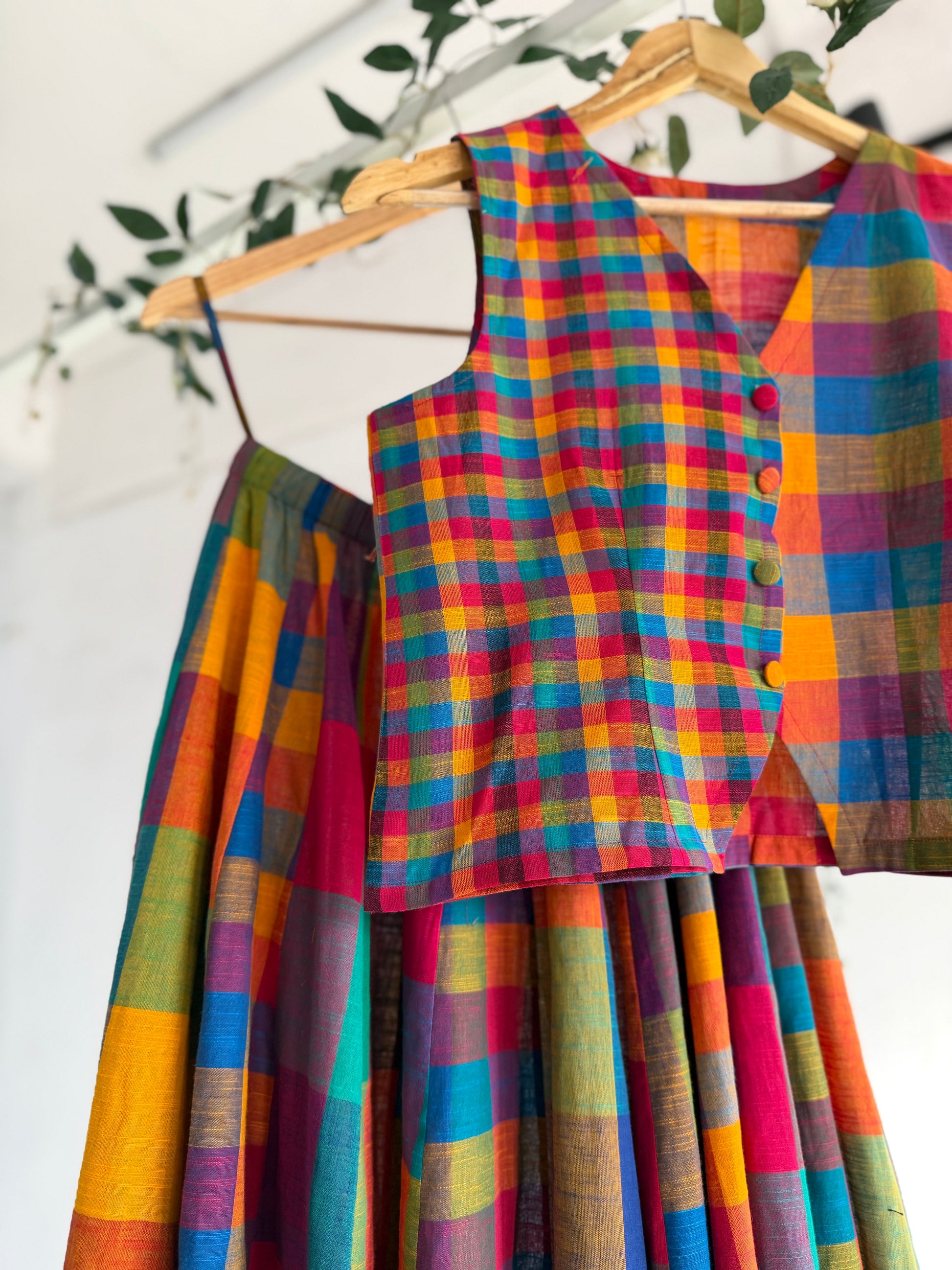 Madras Checks Carnival Handwoven Skirt Set