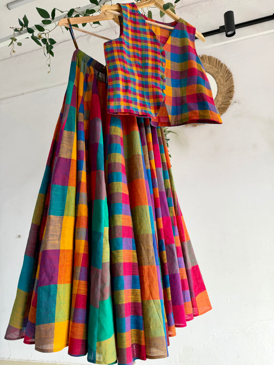 Madras Checks Carnival Handwoven Skirt Set