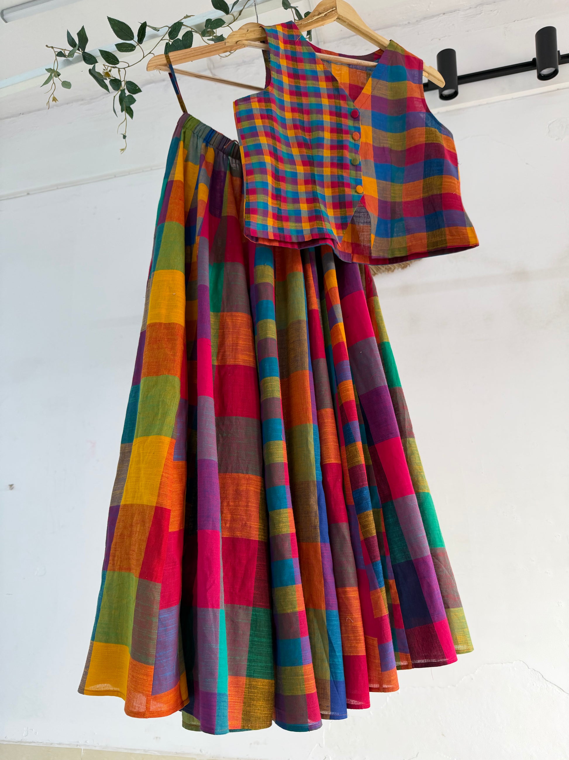 Madras Checks Carnival Handwoven Skirt Set