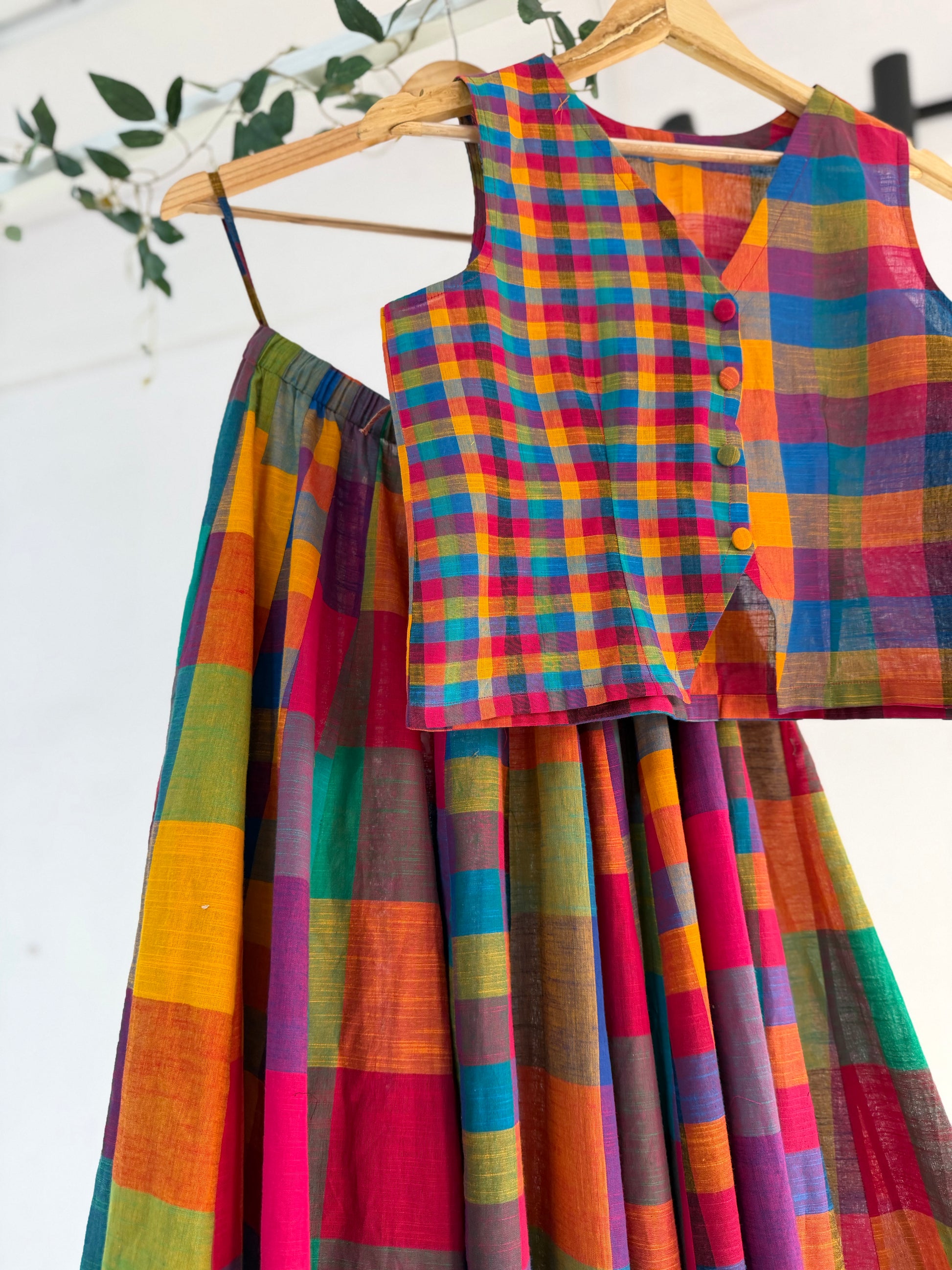 Madras Checks Carnival Handwoven Skirt Set