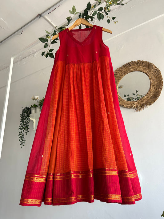 The Crimson Glow — Narayanpet Cotton Dress