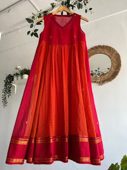 The Crimson Glow — Narayanpet Cotton Dress