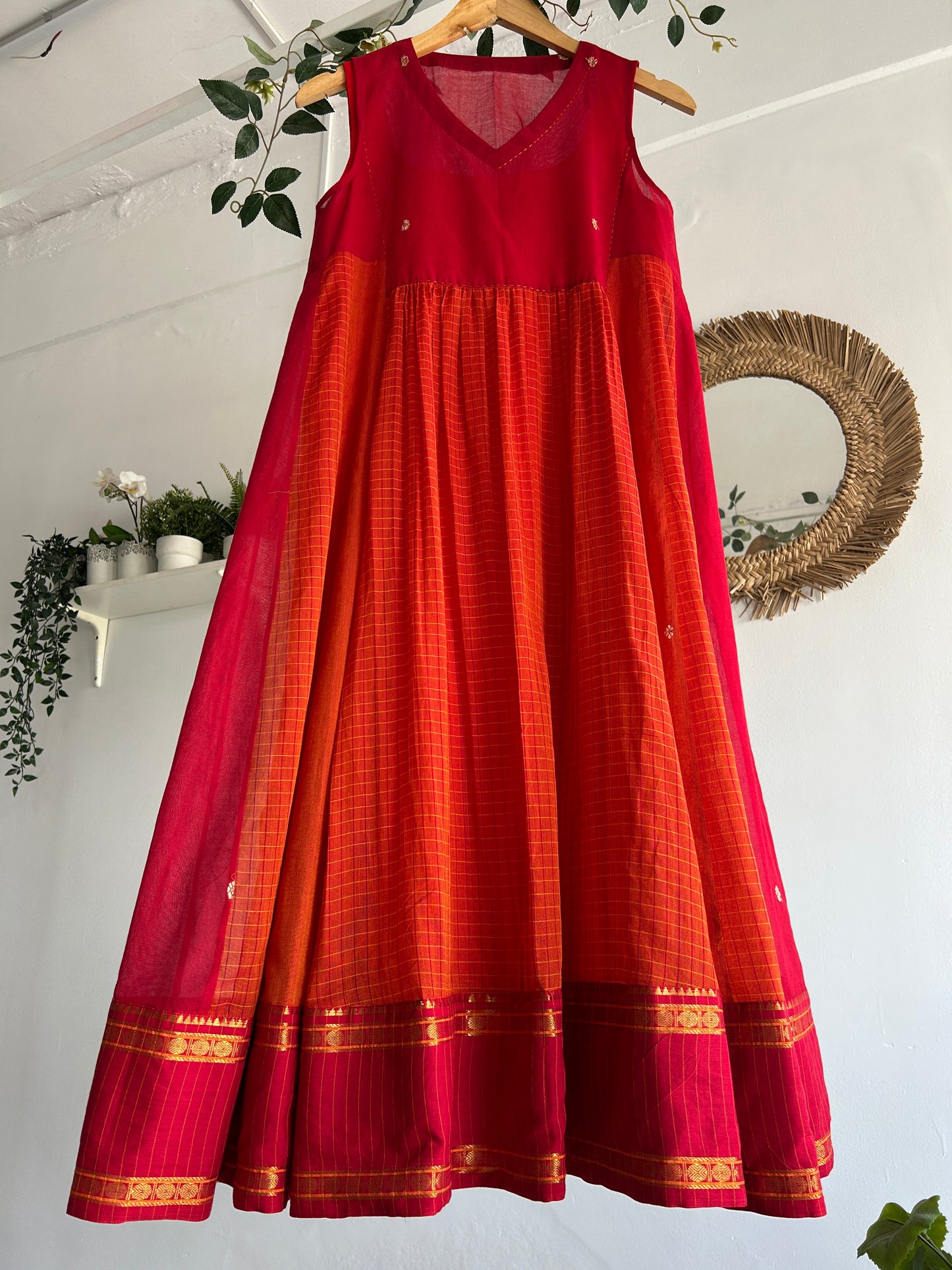 The Crimson Glow — Narayanpet Cotton Dress