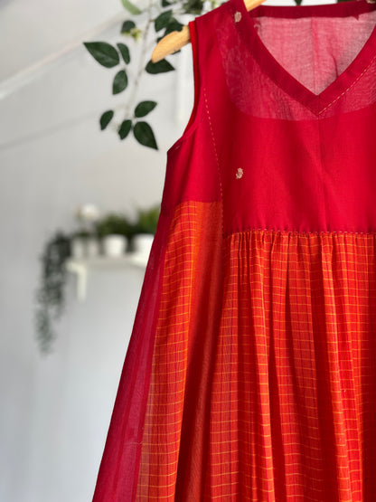 The Crimson Glow — Narayanpet Cotton Dress