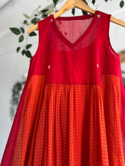 The Crimson Glow — Narayanpet Cotton Dress