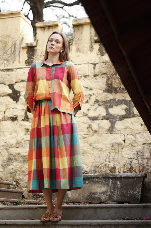 Chromatic Assembly – Handwoven khadi Skirt & Shirt