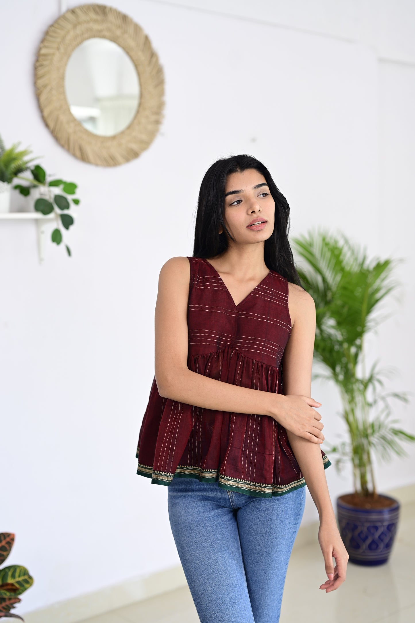 Maroon Short Top - Stylish Handloom