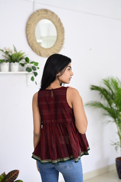 Maroon Short Top - Stylish Handloom