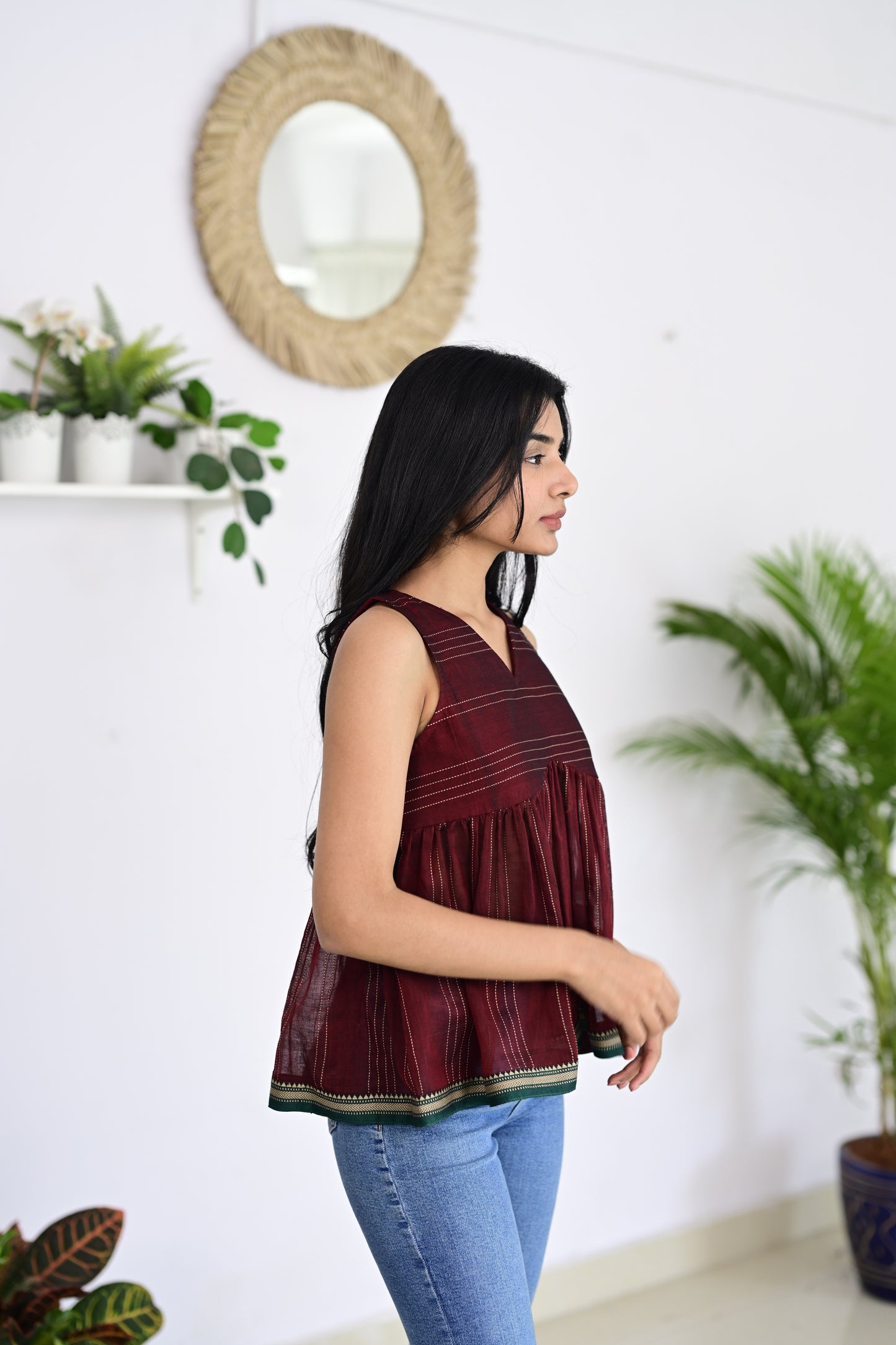 Maroon Short Top - Stylish Handloom