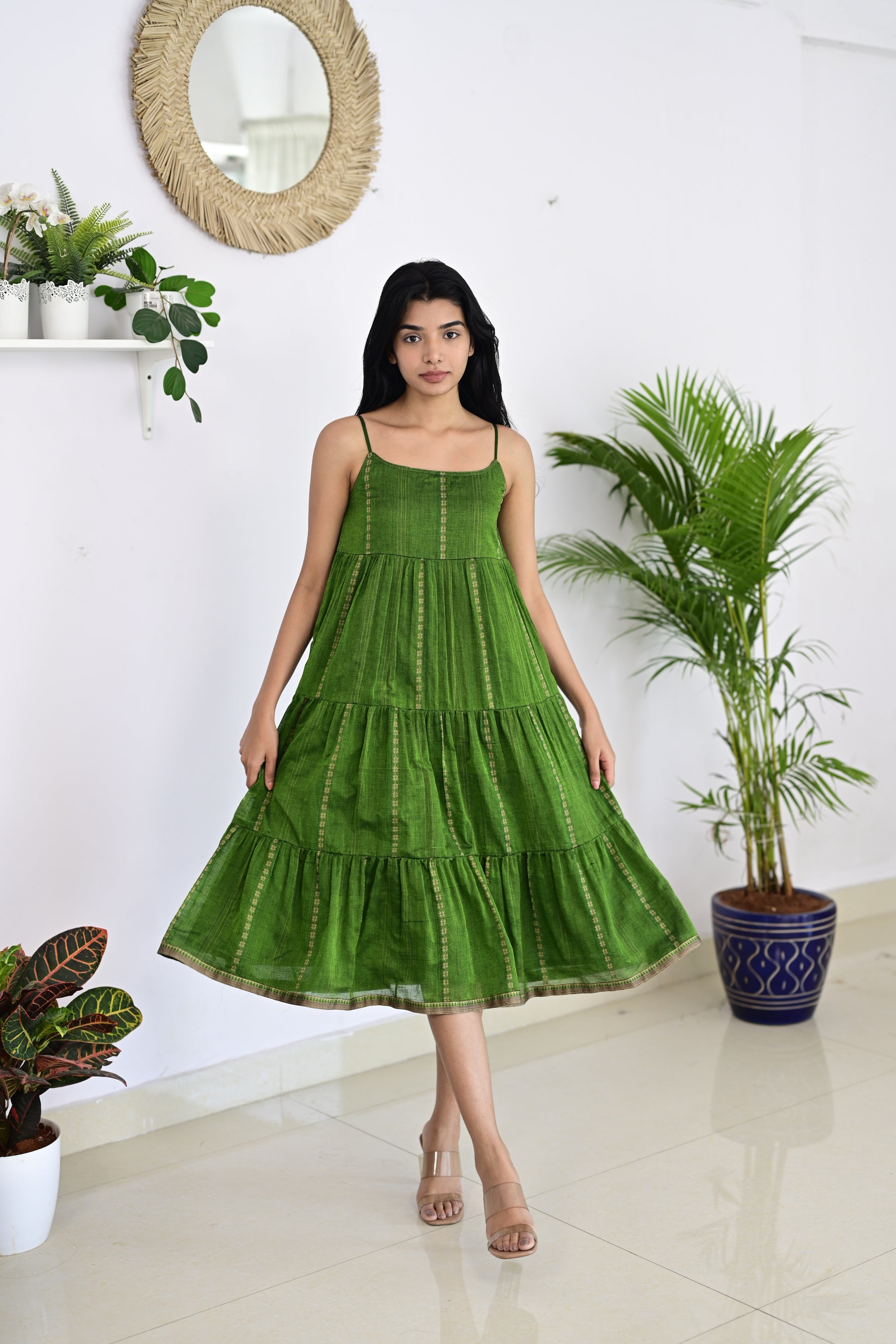 Parrot Green Layered Dress Taram Parrot Green Layered Dress Taram