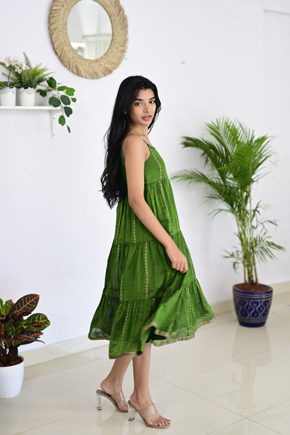 Parrot Green Layered Dress