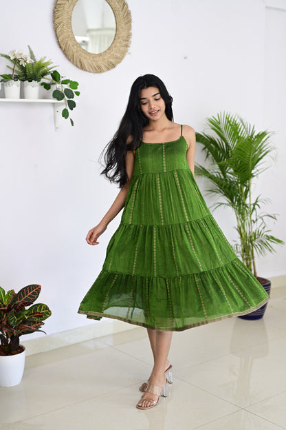 Parrot Green Layered Dress