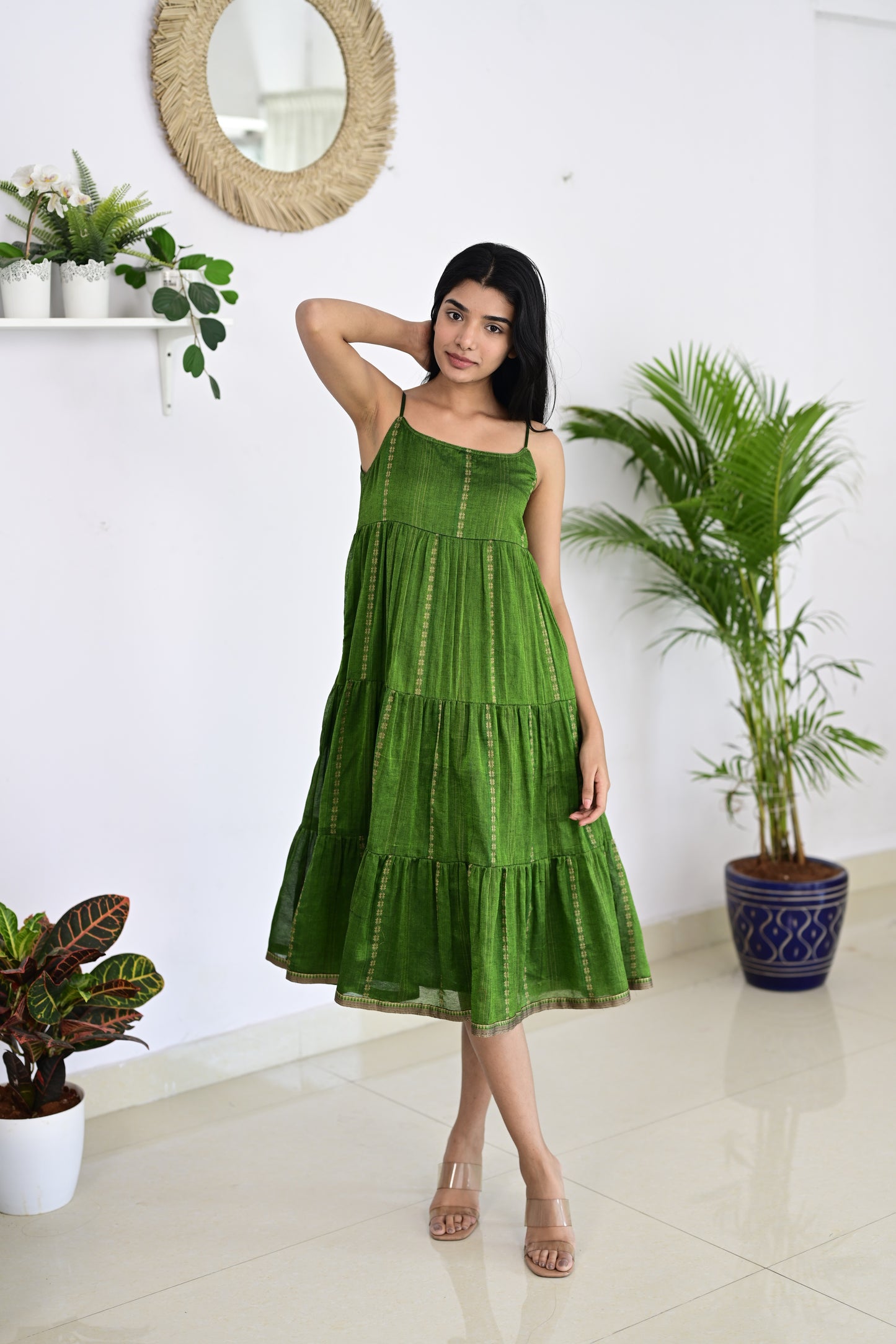 Parrot Green Layered Dress Taram Parrot Green Layered Dress Taram