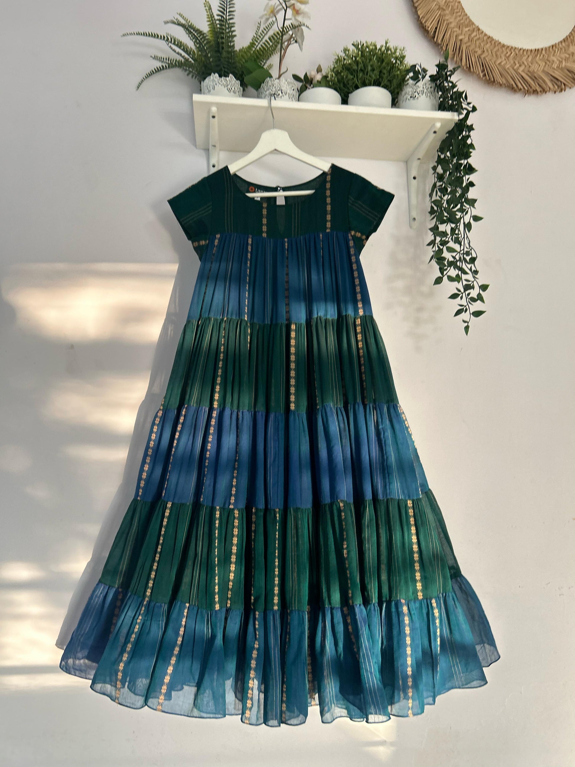 Blue & Green Dual Color Frill Dress Taram Blue & Green Dual Color Frill Dress Taram