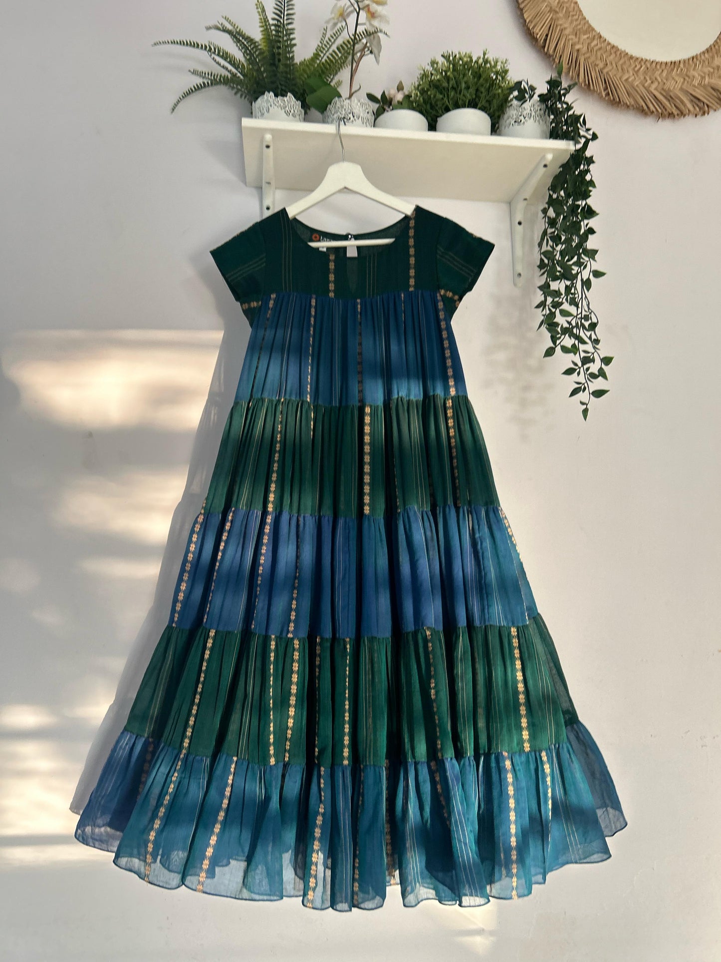 Blue & Green Dual Color Frill Dress