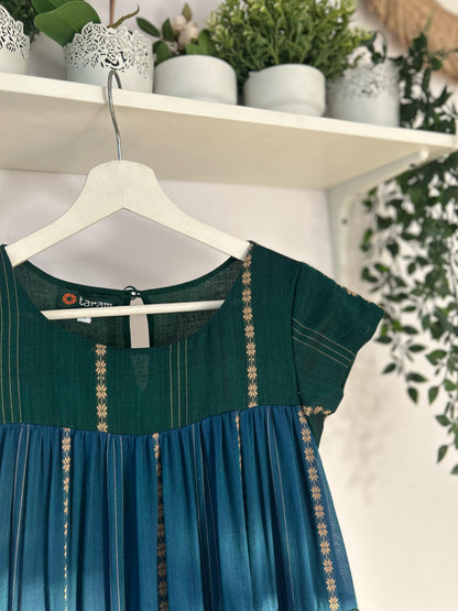 Blue & Green Dual Color Frill Dress