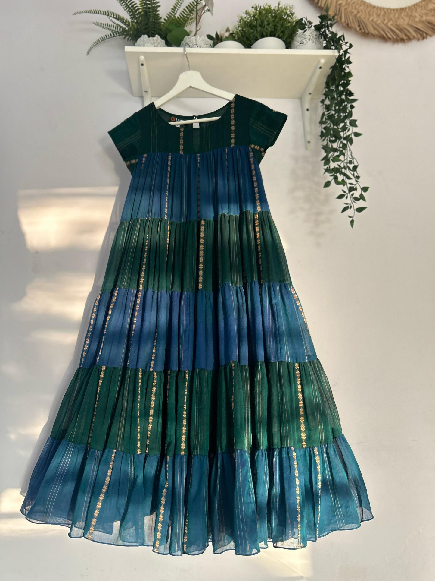 Blue & Green Dual Color Frill Dress