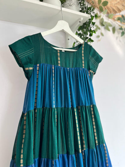 Blue & Green Dual Color Frill Dress