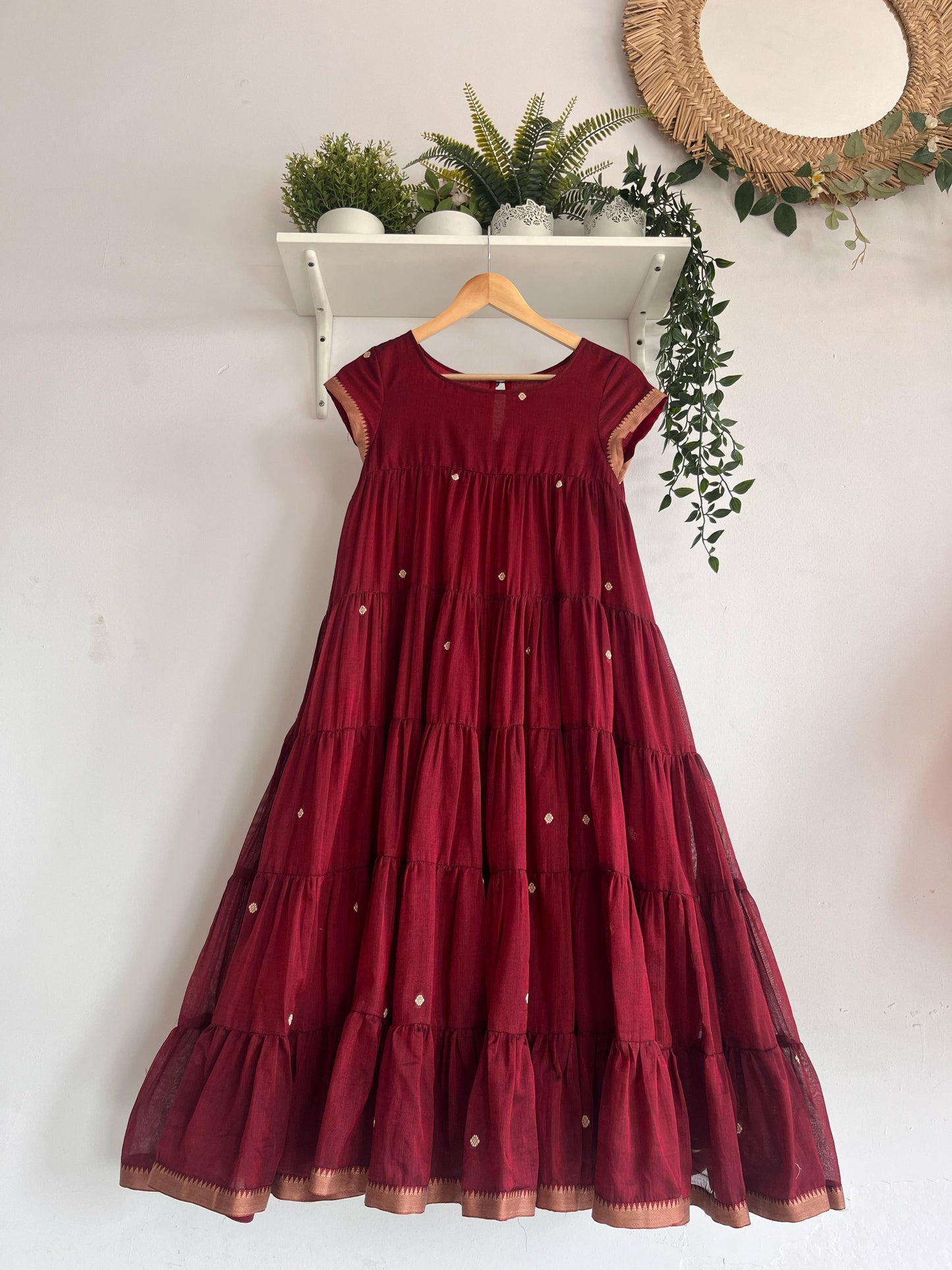 Maroon Narayanpet Tiered Dress