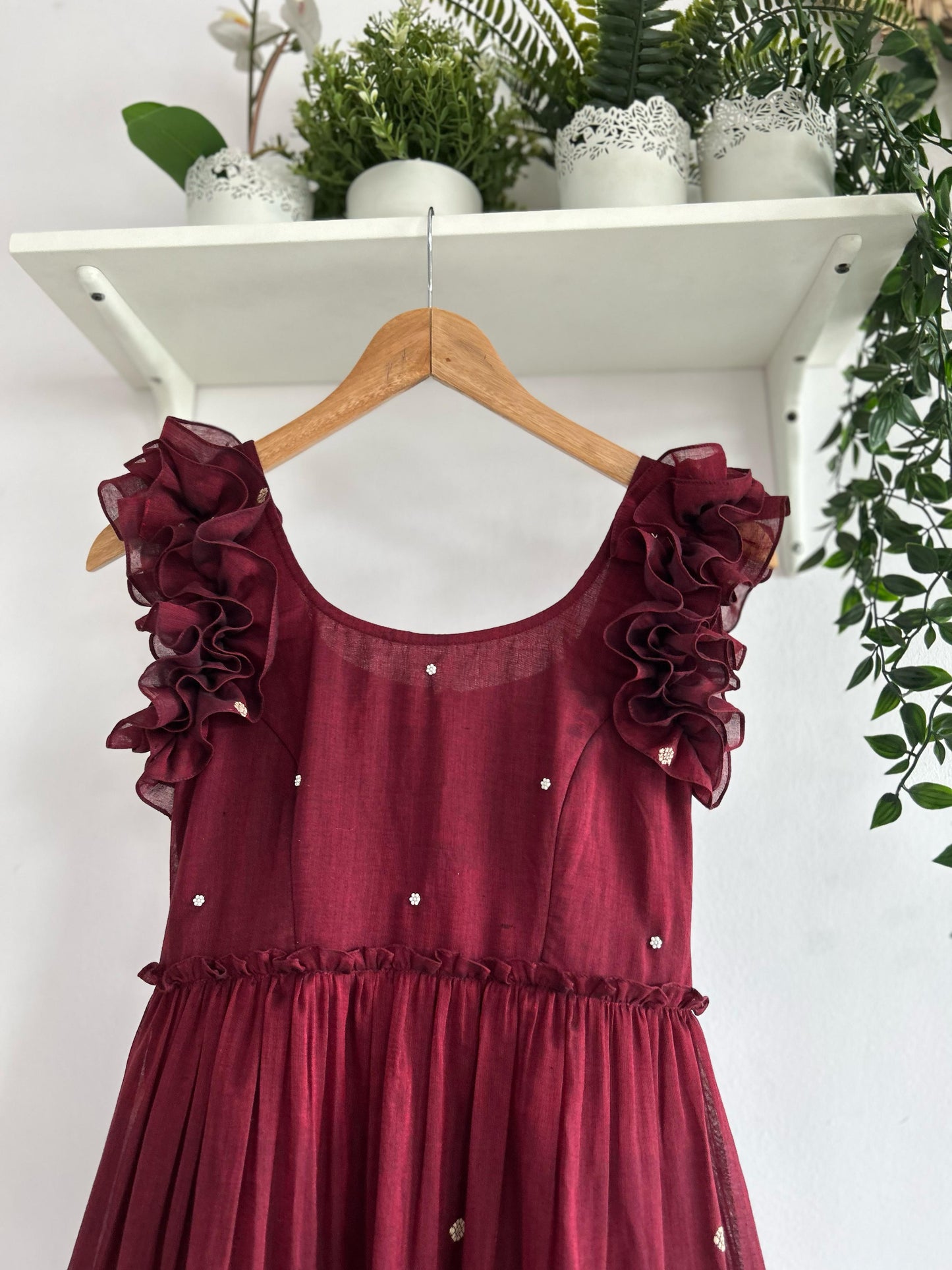 Berry Bloom – Maroon Narayanpet Tiered Dress