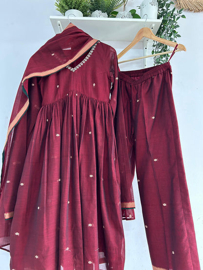 Maroon Melody – Handwoven Narayanpet Kurta Set