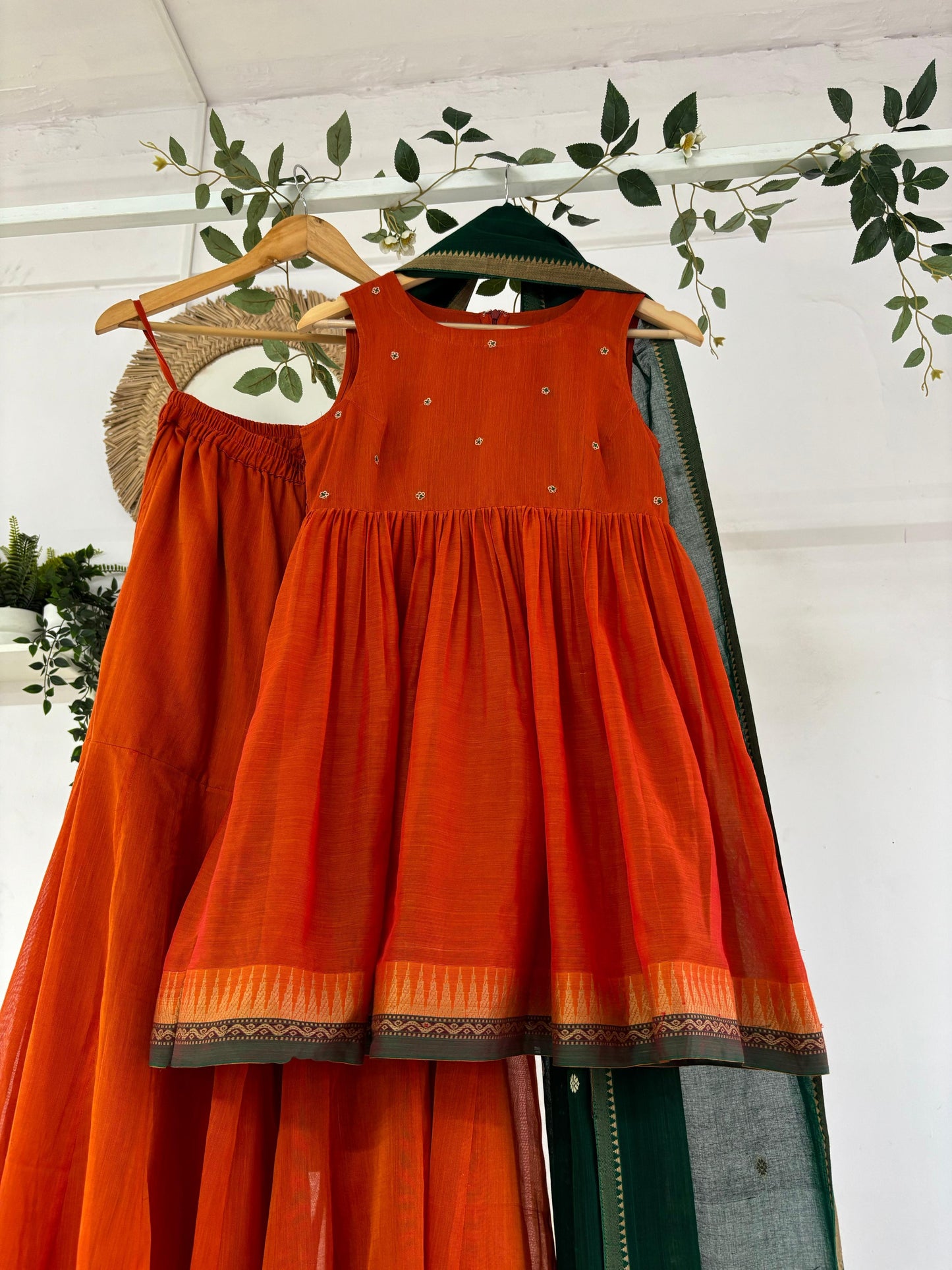 Orange and Green Sharara Set