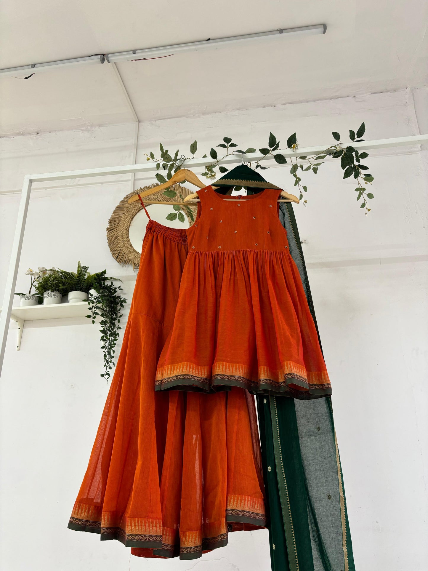 Orange and Green Sharara Set