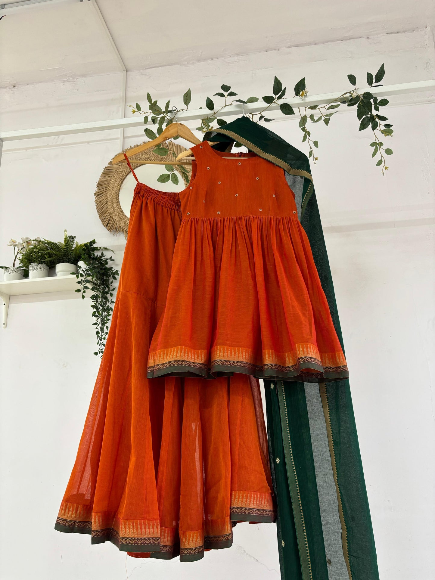 Orange and Green Sharara Set