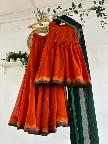 Orange and Green Sharara Set