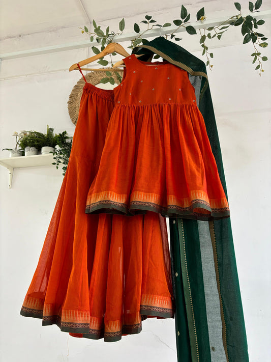 Orange and Green Sharara Set
