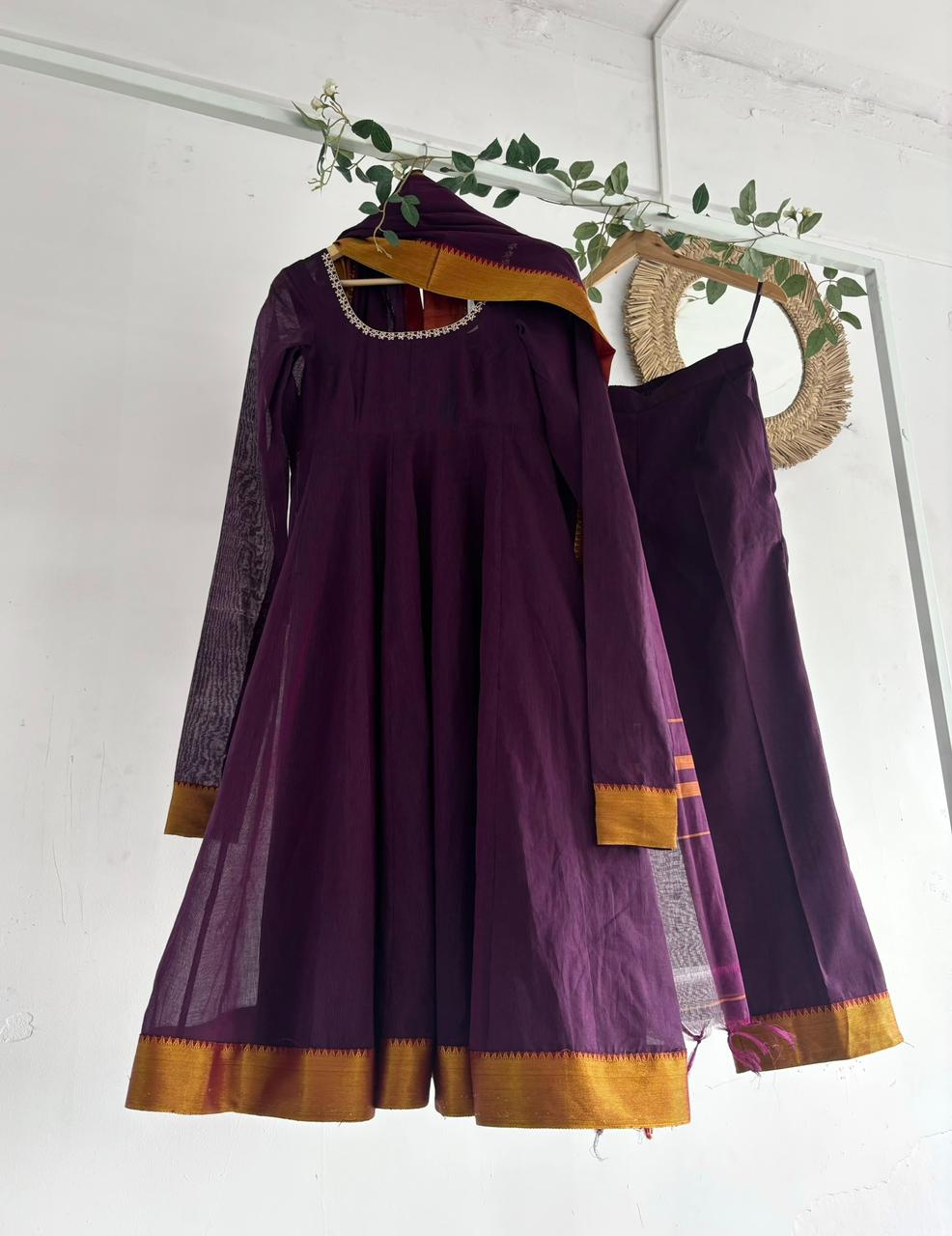 Purple Narayanpet Kurta Set