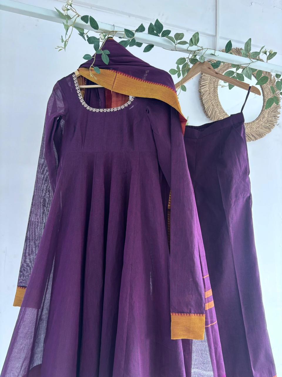 Purple Narayanpet Kurta Set