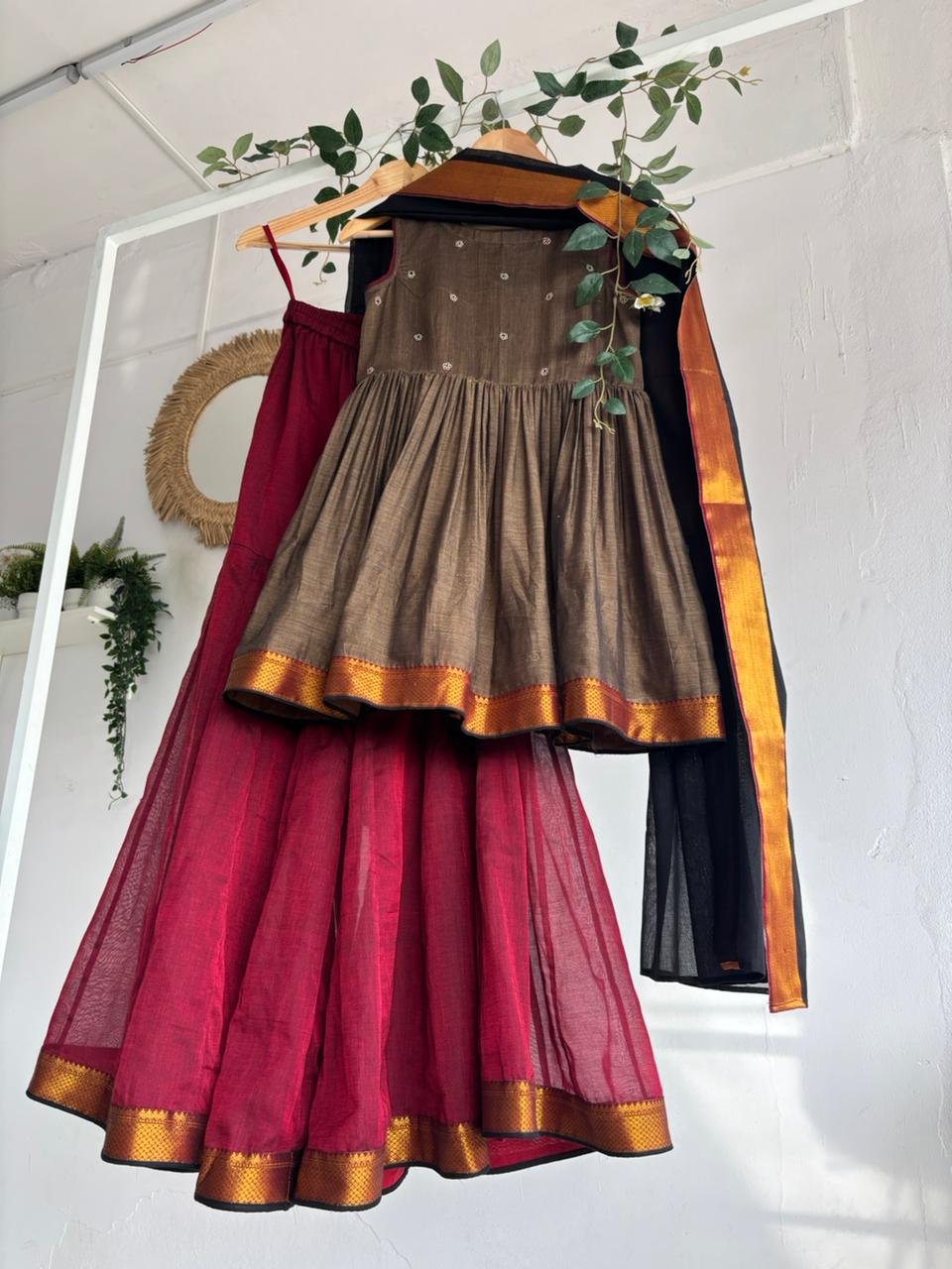 Maroon & Coffee Brown Sharara Set for Women