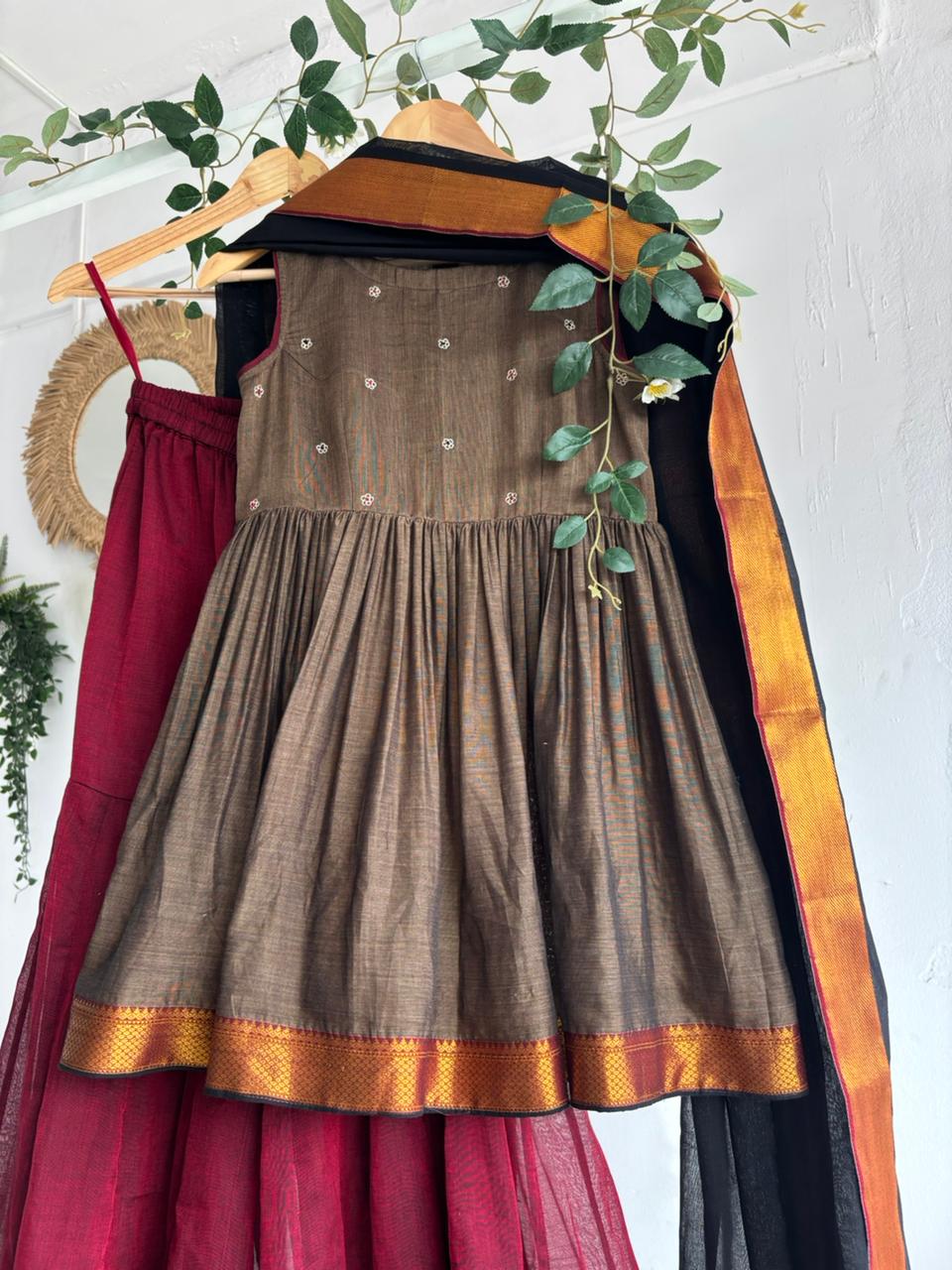 Maroon & Coffee Brown Sharara Set for Women