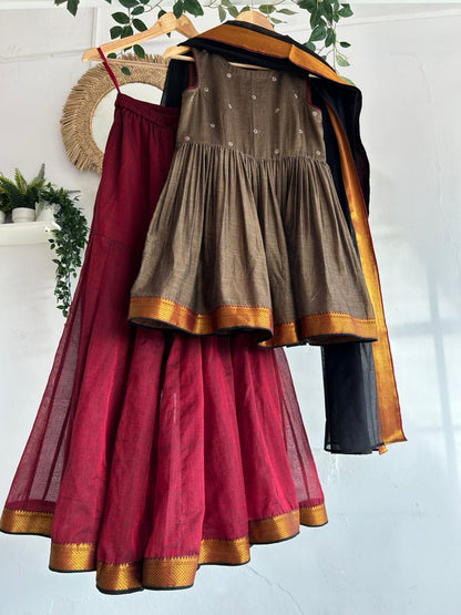 Maroon & Coffee Brown Sharara Set for Women