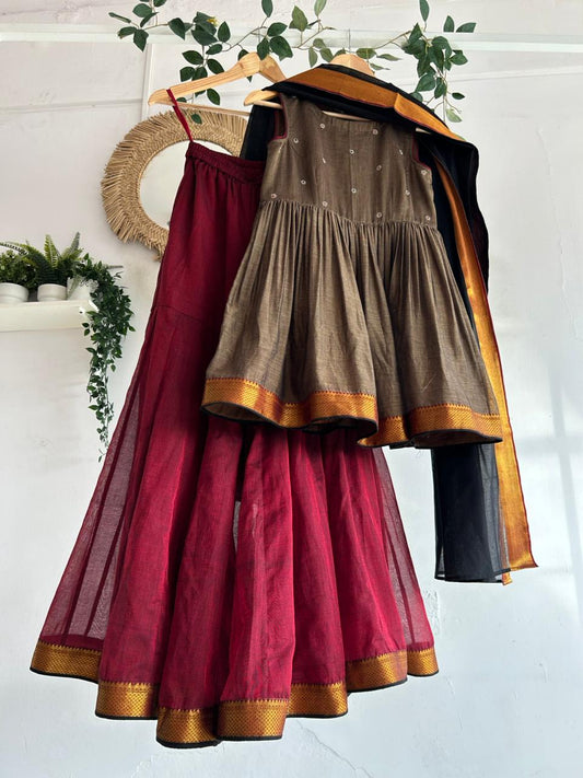 Maroon & Coffee Brown Sharara Set for Women