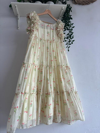 Frosted Petals Mul Chanderi Multi Tiered Dress