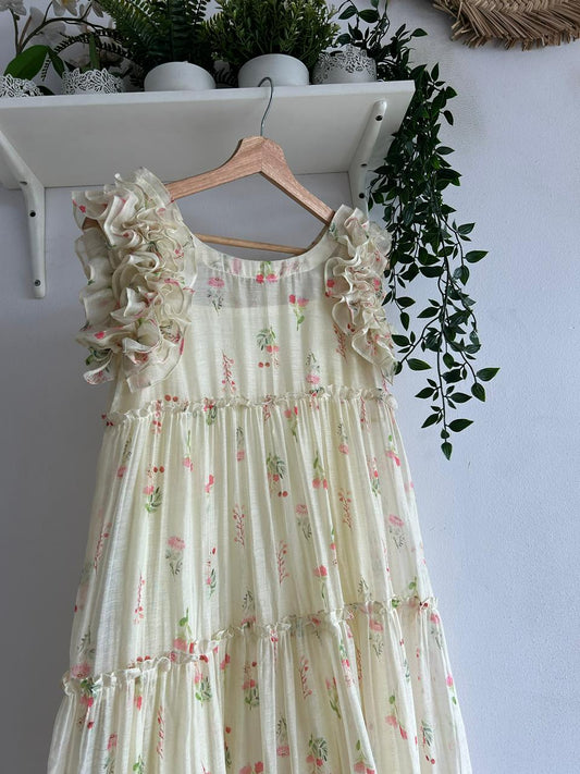 Frosted Petals Mul Chanderi Multi Tiered Dress