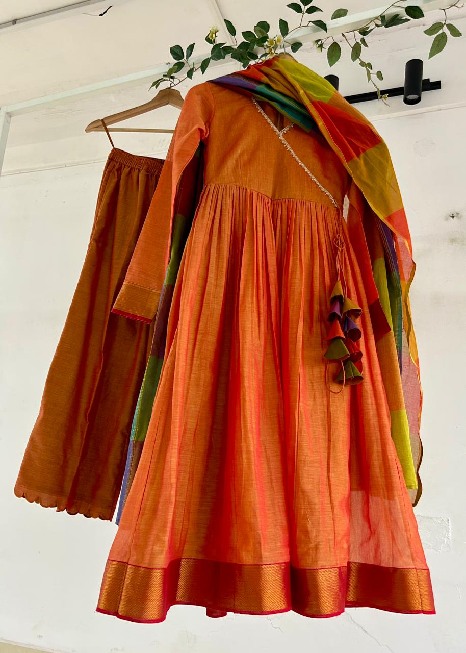 Amber Glow Narayanpet Handloom Anarkali Set