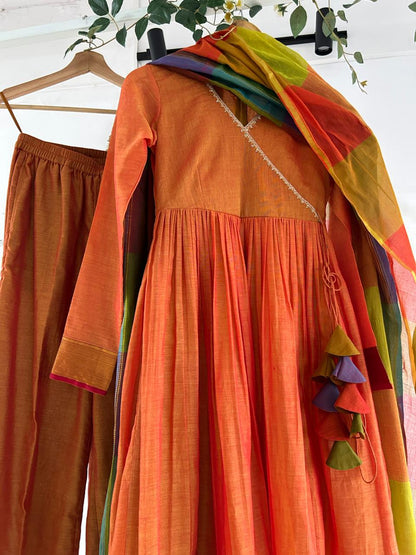 Amber Glow Narayanpet Handloom Anarkali Set