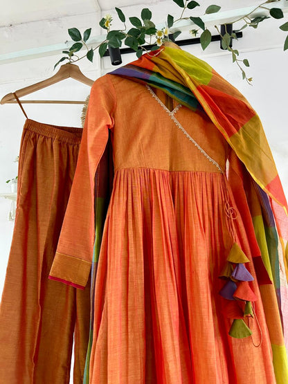 Amber Glow Narayanpet Handloom Anarkali Set