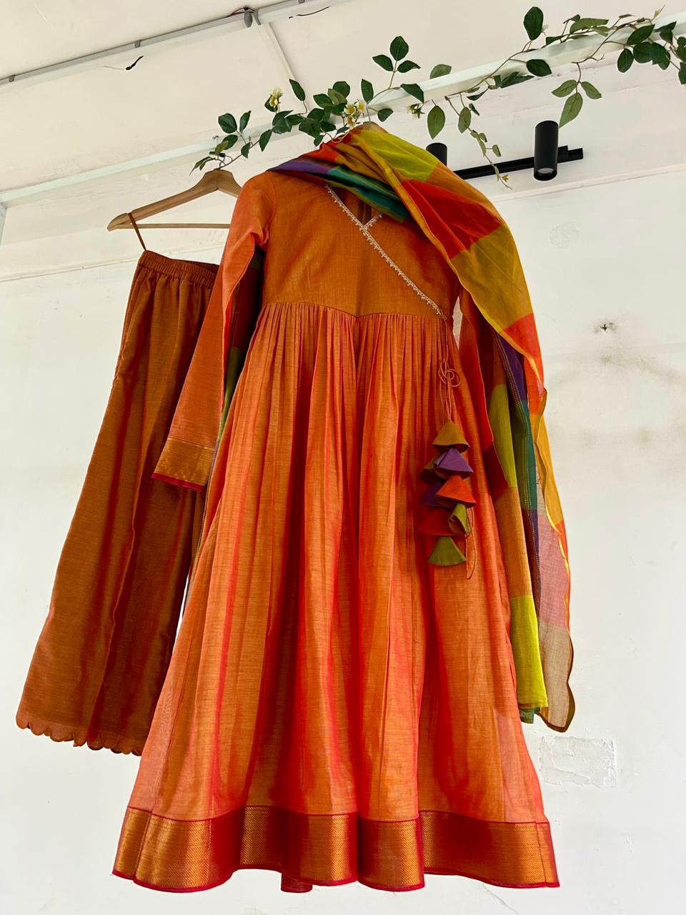 Amber Glow Narayanpet Handloom Anarkali Set