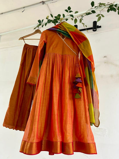 Amber Glow Narayanpet Handloom Anarkali Set