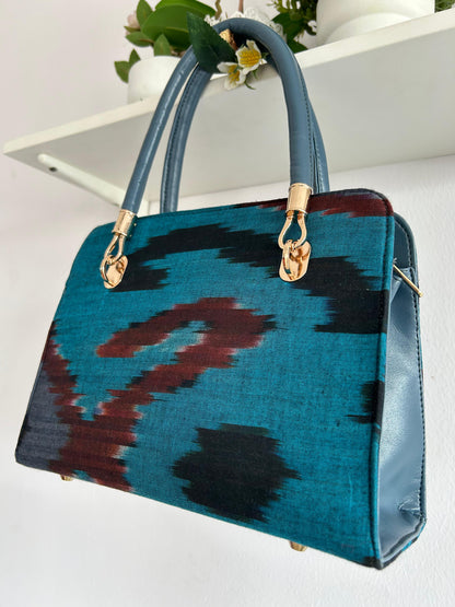 Peacock Blue Ikkat Handbag